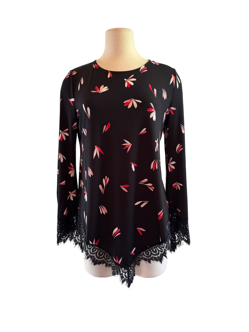 Alfani Black Top with Pink and Red Petal Print